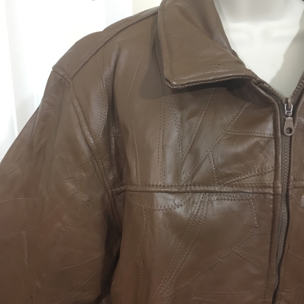 Vintage Leather Patchwork Stitch Jacket Coat 2x - image 2